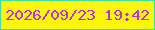 文字の大きさ：5、枠の色：37e2a7、背景の色：fdf605、文字の色：bd31da 無料ブログパーツのブログ時計