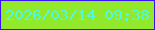 文字の大きさ：2、枠の色：3815f5、背景の色：92e92c、文字の色：4efae4 無料ブログパーツのブログ時計