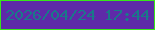 文字の大きさ：2、枠の色：38e61a、背景の色：5e2aa8、文字の色：197989 無料ブログパーツのブログ時計