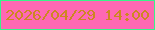 文字の大きさ：1、枠の色：38f389、背景の色：fe68b3、文字の色：cd8721 無料ブログパーツのブログ時計
