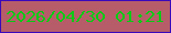 文字の大きさ：3、枠の色：3909ba、背景の色：b65d69、文字の色：08cc14 無料ブログパーツのブログ時計