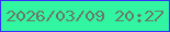 文字の大きさ：3、枠の色：3930fd、背景の色：31f5a1、文字の色：6a786a 無料ブログパーツのブログ時計