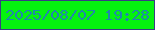 文字の大きさ：5、枠の色：393e84、背景の色：05f30f、文字の色：2087ac 無料ブログパーツのブログ時計