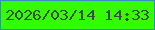 文字の大きさ：2、枠の色：3988c8、背景の色：34fc01、文字の色：3c4d3f 無料ブログパーツのブログ時計