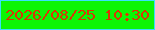 文字の大きさ：4、枠の色：39e0fe、背景の色：0df506、文字の色：da3505 無料ブログパーツのブログ時計