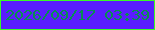 文字の大きさ：3、枠の色：39fa26、背景の色：5a1dfe、文字の色：078e53 無料ブログパーツのブログ時計