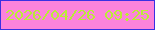 文字の大きさ：2、枠の色：3a30e3、背景の色：fc83db、文字の色：baeb36 無料ブログパーツのブログ時計