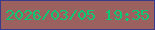 文字の大きさ：2、枠の色：3a3a8d、背景の色：9a615f、文字の色：0bc970 無料ブログパーツのブログ時計