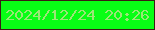 文字の大きさ：4、枠の色：3b1c14、背景の色：08fe15、文字の色：9ce676 無料ブログパーツのブログ時計