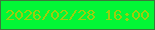 文字の大きさ：4、枠の色：3b783b、背景の色：02f736、文字の色：9ccd0e 無料ブログパーツのブログ時計