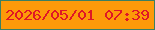 文字の大きさ：3、枠の色：3b7f62、背景の色：fd9a09、文字の色：df1726 無料ブログパーツのブログ時計