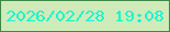 文字の大きさ：4、枠の色：3b8946、背景の色：cfebb9、文字の色：16f7cd 無料ブログパーツのブログ時計