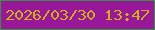 文字の大きさ：4、枠の色：3b8f42、背景の色：99189a、文字の色：cdb017 無料ブログパーツのブログ時計