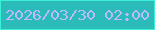 文字の大きさ：4、枠の色：3befd9、背景の色：2bbcba、文字の色：bdbafe 無料ブログパーツのブログ時計
