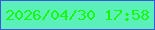 文字の大きさ：2、枠の色：3c57d7、背景の色：5bf0ba、文字の色：18f705 無料ブログパーツのブログ時計