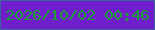 文字の大きさ：4、枠の色：3c619f、背景の色：6f1ecc、文字の色：1d9d35 無料ブログパーツのブログ時計