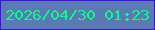 文字の大きさ：4、枠の色：3d15d3、背景の色：597ab4、文字の色：05fe86 無料ブログパーツのブログ時計