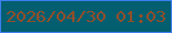文字の大きさ：5、枠の色：3d7ef2、背景の色：035f70、文字の色：934e29 無料ブログパーツのブログ時計