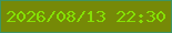 文字の大きさ：4、枠の色：3d9463、背景の色：768907、文字の色：85e004 無料ブログパーツのブログ時計