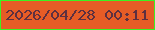 文字の大きさ：5、枠の色：3df121、背景の色：e65c26、文字の色：5d3040 無料ブログパーツのブログ時計