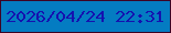 文字の大きさ：4、枠の色：3e0424、背景の色：047cc2、文字の色：1511af 無料ブログパーツのブログ時計