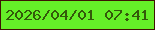 文字の大きさ：3、枠の色：3e1303、背景の色：65ef28、文字の色：335a0a 無料ブログパーツのブログ時計