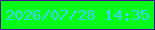 文字の大きさ：5、枠の色：3e1587、背景の色：07fb18、文字の色：3ed0fd 無料ブログパーツのブログ時計