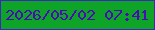 文字の大きさ：5、枠の色：3e24c3、背景の色：0ea427、文字の色：480bb5 無料ブログパーツのブログ時計