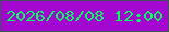 文字の大きさ：2、枠の色：3e5559、背景の色：a408d0、文字の色：02fe5c 無料ブログパーツのブログ時計
