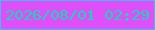 文字の大きさ：1、枠の色：3ebdf2、背景の色：de4ffa、文字の色：14d9b6 無料ブログパーツのブログ時計