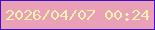 文字の大きさ：1、枠の色：3f0fc6、背景の色：eaa0b6、文字の色：f5f2ac 無料ブログパーツのブログ時計