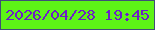 文字の大きさ：3、枠の色：3f4f77、背景の色：5df316、文字の色：6d1cc7 無料ブログパーツのブログ時計