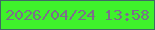 文字の大きさ：1、枠の色：3f6b63、背景の色：3ff22b、文字の色：7c6e8b 無料ブログパーツのブログ時計
