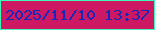 文字の大きさ：4、枠の色：3ff9b7、背景の色：cd1863、文字の色：1528b9 無料ブログパーツのブログ時計