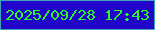 文字の大きさ：1、枠の色：41a3b7、背景の色：2105ca、文字の色：29f72b 無料ブログパーツのブログ時計