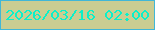 文字の大きさ：2、枠の色：41b7d7、背景の色：cacd92、文字の色：0bf0ca 無料ブログパーツのブログ時計
