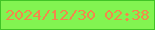 文字の大きさ：4、枠の色：41c426、背景の色：82f451、文字の色：f2884c 無料ブログパーツのブログ時計