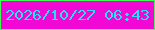 文字の大きさ：5、枠の色：41fd56、背景の色：f108d5、文字の色：26e0f6 無料ブログパーツのブログ時計
