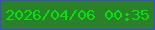 文字の大きさ：5、枠の色：4246d8、背景の色：2a812a、文字の色：06e20c 無料ブログパーツのブログ時計