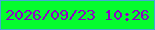 文字の大きさ：5、枠の色：43a9d5、背景の色：05fc2e、文字の色：8f00c5 無料ブログパーツのブログ時計