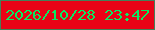 文字の大きさ：2、枠の色：447f59、背景の色：e90216、文字の色：08ea62 無料ブログパーツのブログ時計