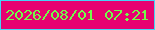 文字の大きさ：1、枠の色：44d4f6、背景の色：e60271、文字の色：71fc4a 無料ブログパーツのブログ時計