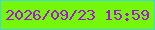 文字の大きさ：1、枠の色：44d6e0、背景の色：74f708、文字の色：a812df 無料ブログパーツのブログ時計