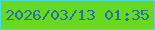 文字の大きさ：1、枠の色：44e0e5、背景の色：67d920、文字の色：286fa8 無料ブログパーツのブログ時計