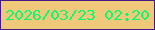文字の大きさ：4、枠の色：451886、背景の色：efc879、文字の色：0afa71 無料ブログパーツのブログ時計