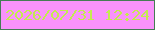 文字の大きさ：2、枠の色：457c54、背景の色：f992fb、文字の色：c3eb4e 無料ブログパーツのブログ時計