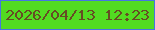 文字の大きさ：1、枠の色：4675e2、背景の色：52db21、文字の色：664c24 無料ブログパーツのブログ時計