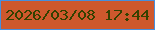 文字の大きさ：3、枠の色：468fdd、背景の色：ce582d、文字の色：344100 無料ブログパーツのブログ時計