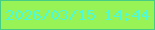 文字の大きさ：5、枠の色：46cc85、背景の色：98f356、文字の色：4dfada 無料ブログパーツのブログ時計