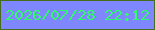 文字の大きさ：5、枠の色：476c1b、背景の色：7e87ff、文字の色：2ffa68 無料ブログパーツのブログ時計